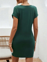 Load image into Gallery viewer, Notched Short Sleeve Mini Tee Dress