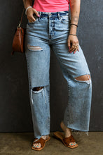 Load image into Gallery viewer, Distressed Raw Hem Straight Jeans
