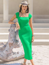 Load image into Gallery viewer, Square Neck Cap Sleeve Midi Dress