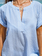 Load image into Gallery viewer, Striped Notched Short Sleeve Mini Dress