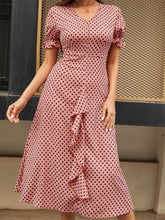 Load image into Gallery viewer, Printed V-Neck Flounce Sleeve Midi Dress