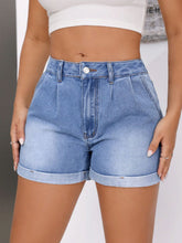 Load image into Gallery viewer, Rolled Hem Mid-Rise Waist Denim Shorts