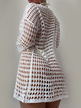 Load image into Gallery viewer, Openwork Boat Neck Long Sleeve Cover-Up