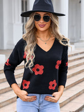 Load image into Gallery viewer, Angel Wings Flower V-Neck Long Sleeve Sweater
