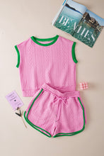 Load image into Gallery viewer, Contrast Trim Round Neck Top and Shorts Set