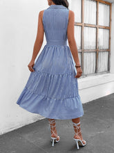 Load image into Gallery viewer, Striped Johnny Collar Sleeveless Midi Dress