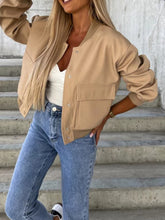 Load image into Gallery viewer, Baseball Collar Dropped Shoulder Jacket