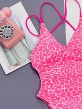 Load image into Gallery viewer, Leopard Plunge Spaghetti Strap One-Piece Swimwear