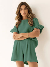 Load image into Gallery viewer, Ruffled Round Neck Top and Shorts Set