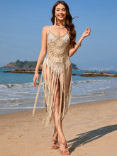 Load image into Gallery viewer, Fringe Openwork Spaghetti Strap Cover-Up
