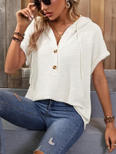 Load image into Gallery viewer, Waffle-Knit Hooded Short Sleeve Top