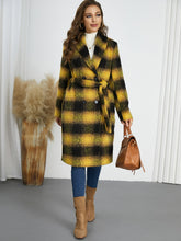 Load image into Gallery viewer, Plaid Tie Waist Long Sleeve Coat