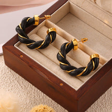 Load image into Gallery viewer, Twisted Leather Rope C-Hoop Earrings