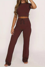Load image into Gallery viewer, Round Neck Short Sleeve Top and Pants Set