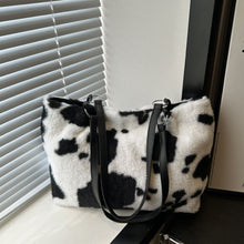 Load image into Gallery viewer, Cow Print Furry Tote Bag