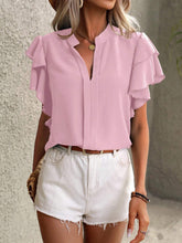 Load image into Gallery viewer, Ruffled Notched Short Sleeve Blouse