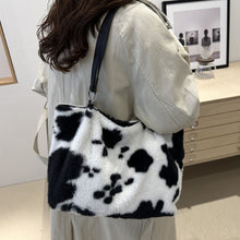 Load image into Gallery viewer, Cow Print Furry Tote Bag