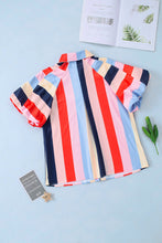 Load image into Gallery viewer, Color Block Button Up Balloon Sleeve Shirt