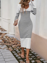 Load image into Gallery viewer, Striped V-Neck Long Sleeve Sweater Dress
