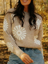 Load image into Gallery viewer, Perfee Flower Round Neck Long Sleeve Sweater