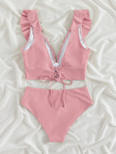 Load image into Gallery viewer, Ruffled V-Neck Sleeveless Two-Piece Swim Set