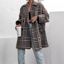 Load image into Gallery viewer, Houndstooth Collared Neck Long Sleeve Coat with Pockets