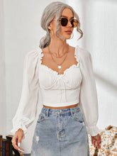 Load image into Gallery viewer, Mesh Sweetheart Neck Flounce Sleeve Top