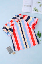 Load image into Gallery viewer, Color Block Button Up Balloon Sleeve Shirt