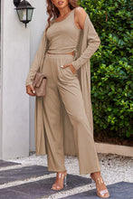 Load image into Gallery viewer, Drawstring Tank, Long Sleeve Cover Up and Pants Set