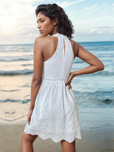 Load image into Gallery viewer, Eyelet Grecian Neck Mini Dress