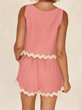 Load image into Gallery viewer, Contrast Trim Round Neck Top and Shorts Set