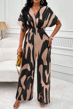 Load image into Gallery viewer, Printed V-Neck Short Sleeve Wide Leg Jumpsuit