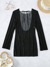 Load image into Gallery viewer, Backless Tied Round Neck Long Sleeve Cover Up
