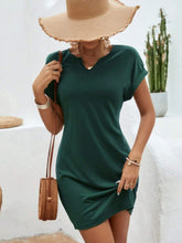 Load image into Gallery viewer, Notched Short Sleeve Mini Tee Dress