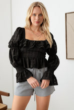 Load image into Gallery viewer, MUSTARD SEED Shirred Smocked Peplum Long Sleeve Top