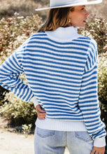 Load image into Gallery viewer, Striped Half Zip Mock Neck Long Sleeve Sweater