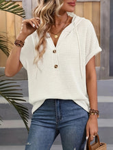 Load image into Gallery viewer, Waffle-Knit Hooded Short Sleeve Top