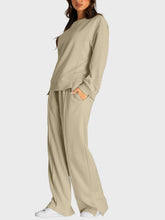 Load image into Gallery viewer, Round Neck Long Sleeve Top and Slit Pants Set