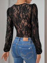 Load image into Gallery viewer, Perfee Tied Lace Long Sleeve Bodysuit