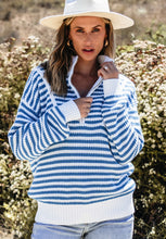 Load image into Gallery viewer, Striped Half Zip Mock Neck Long Sleeve Sweater