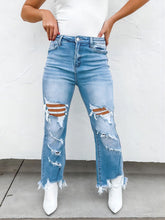 Load image into Gallery viewer, Distressed Raw Hem Jeans with Pockets