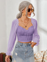 Load image into Gallery viewer, Mesh Sweetheart Neck Flounce Sleeve Top
