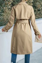 Load image into Gallery viewer, Collared Neck Tie Waist Buttoned Long Sleeve Trench Coat
