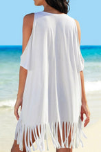 Load image into Gallery viewer, Fringe V-Neck Cold Shoulder Cover Up