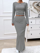 Load image into Gallery viewer, Striped Boat Neck Top and Skirt Set