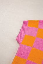 Load image into Gallery viewer, Checkered Round Neck Short Sleeve Sweater