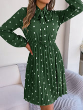 Load image into Gallery viewer, Polka Dot Tie Neck Pleated Dress