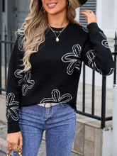 Load image into Gallery viewer, Angel Wings Flower Round Neck Dropped Shoulder Sweater