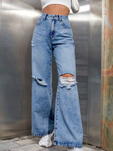 Load image into Gallery viewer, Distressed Wide Leg Jeans with Pockets
