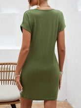 Load image into Gallery viewer, Notched Short Sleeve Mini Tee Dress
